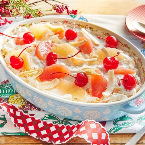 ambrosia salad with grapefruit and cherries
