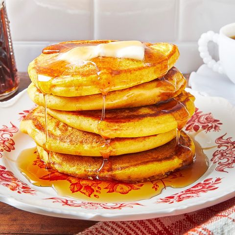 pumpkin pancakes with syrup and butter