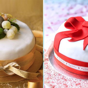 two iced christmas cakes