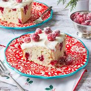 christmas cakes cranberry cake slice on red plate