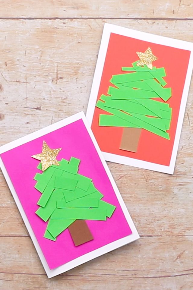 christmas card ideas paper strips christmas tree card