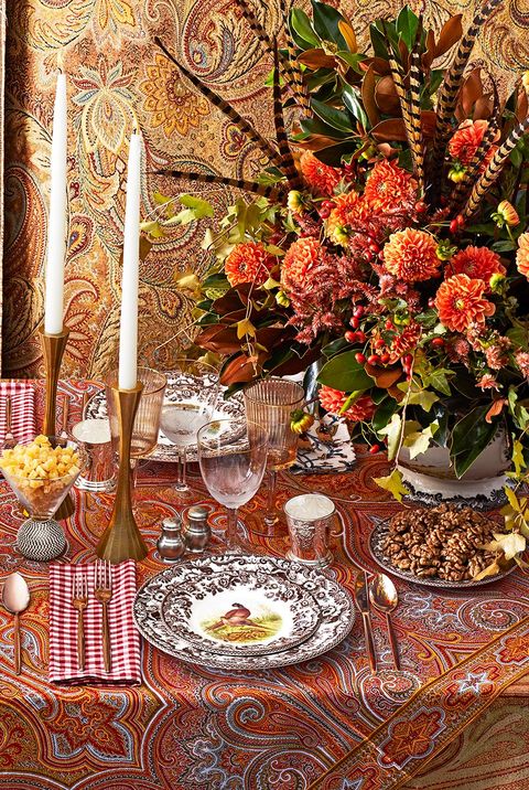 elaborate red and orange christmas tablescape