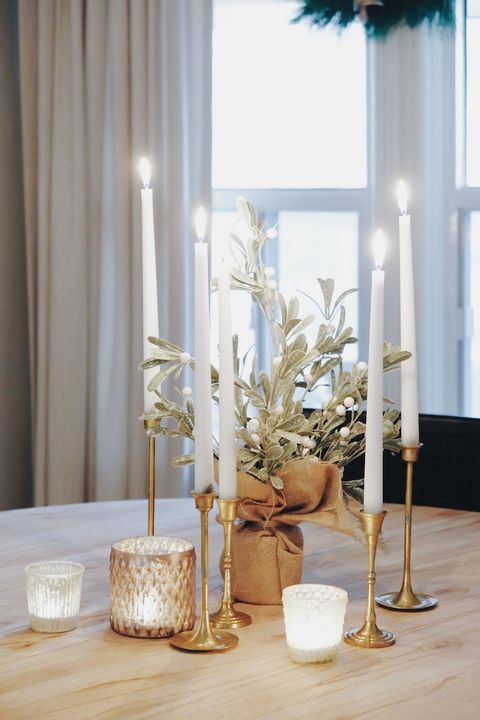 White, Room, Interior design, Yellow, Centrepiece, Furniture, Table, Twig, Branch, Tree, 