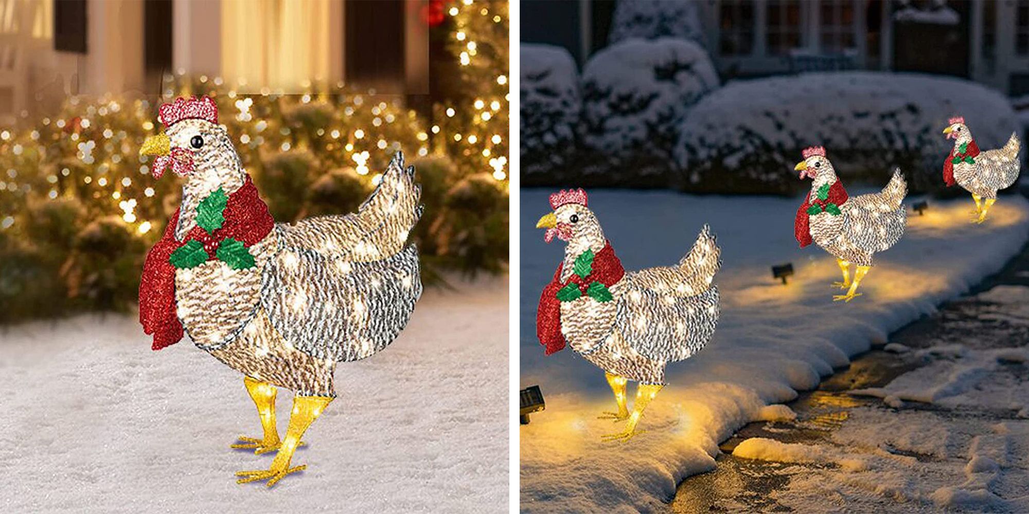 Metal Holiday Thanksgiving Christmas Chicken Lights Ornaments Decoration with 50 Mini Lights Rooster Animal Garden Stakes for Ground Lawn Outdoor Decor Light-Up Chicken with Scarf Holiday Decoration Small 