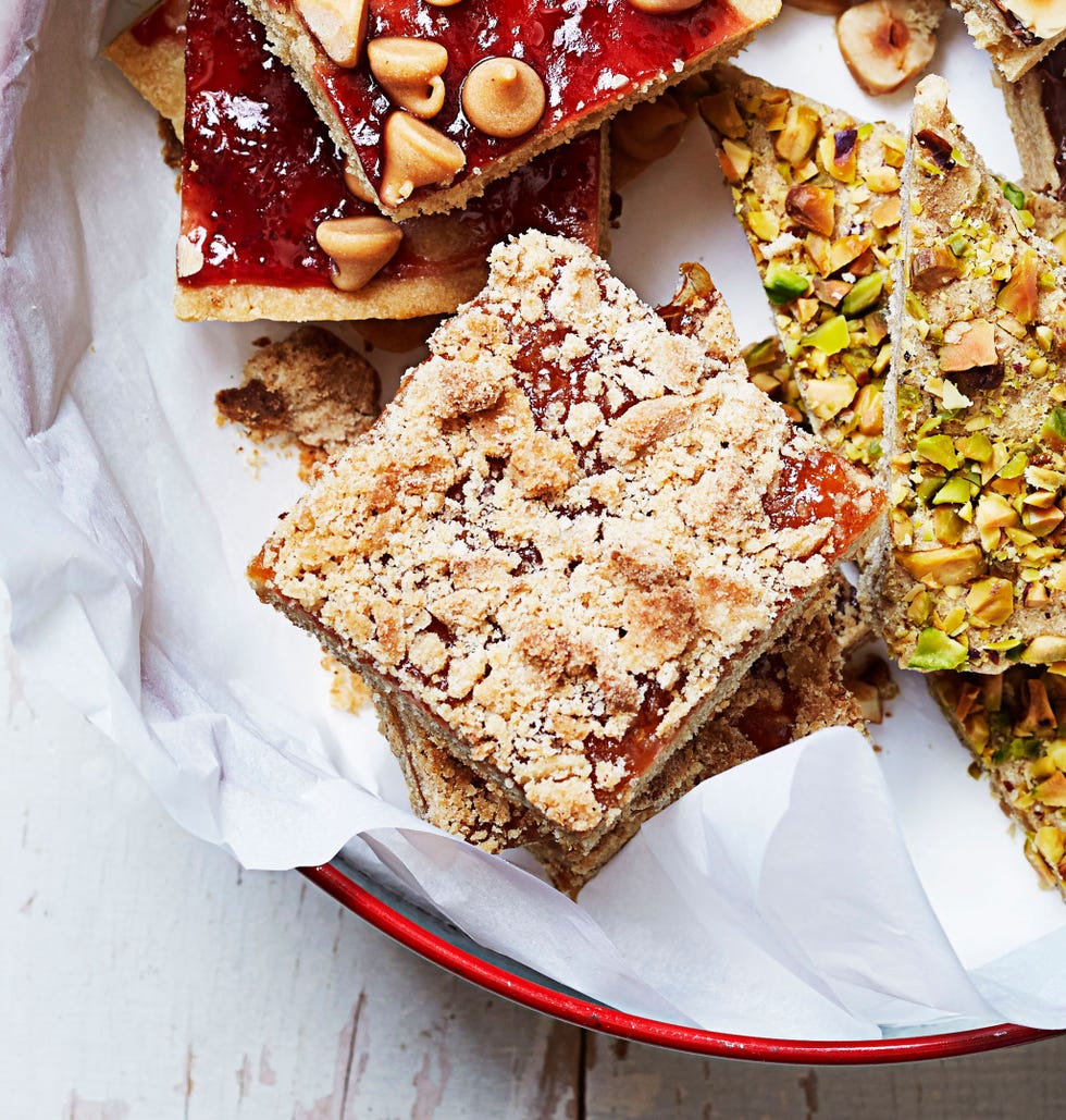 apricot crumb bars on white paper