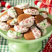 christmas cookie recipes mint and chocolate cookies on green cake stand