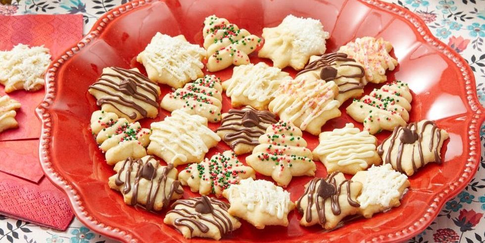 christmas cookie recipes on red plate