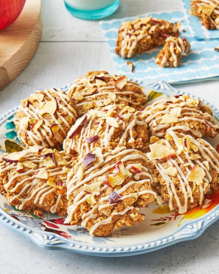 caramel apple cookies with glaze drizzled