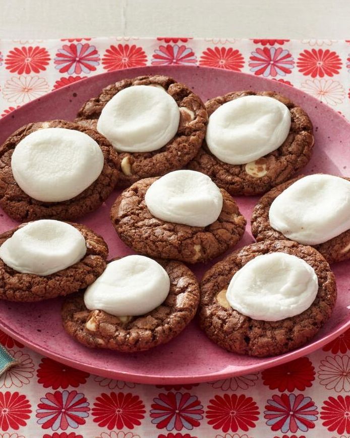 hot chocolate cookies on pink plate