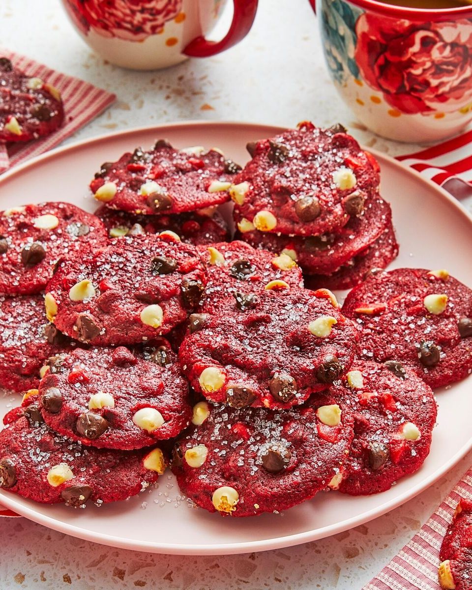 red velvet cookies with white chips