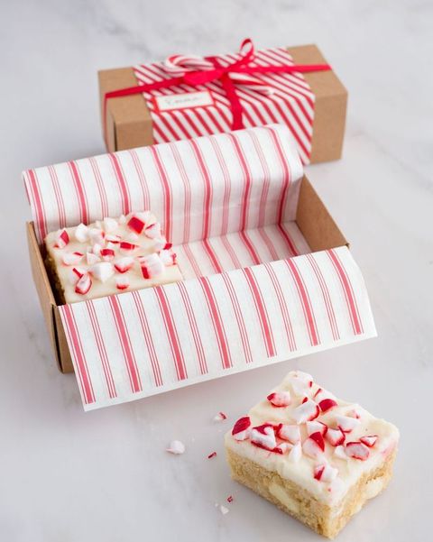 white chocolate and peppermint blondies