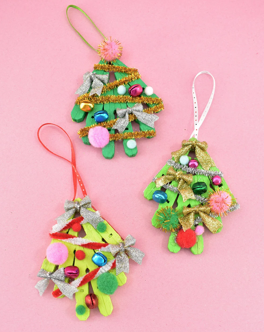 christmas crafts clothespin christmas tree ornaments