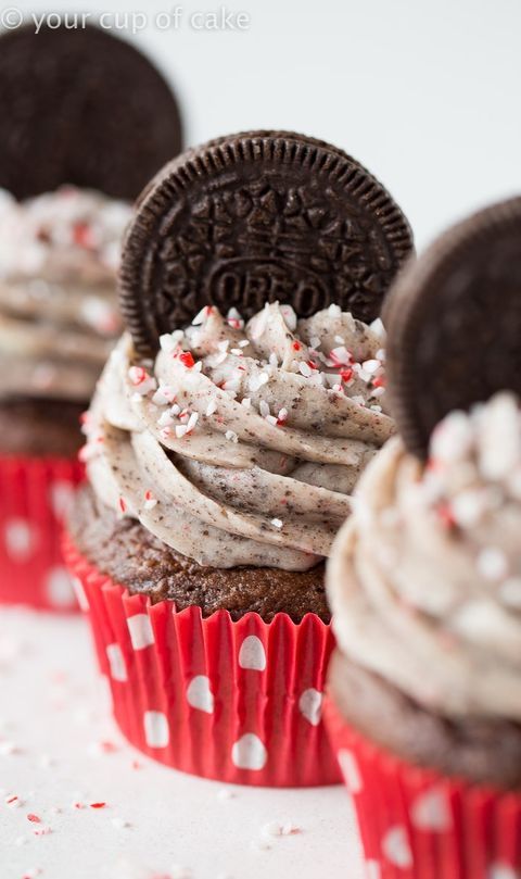 candy cane oreo cupcakes in red liners