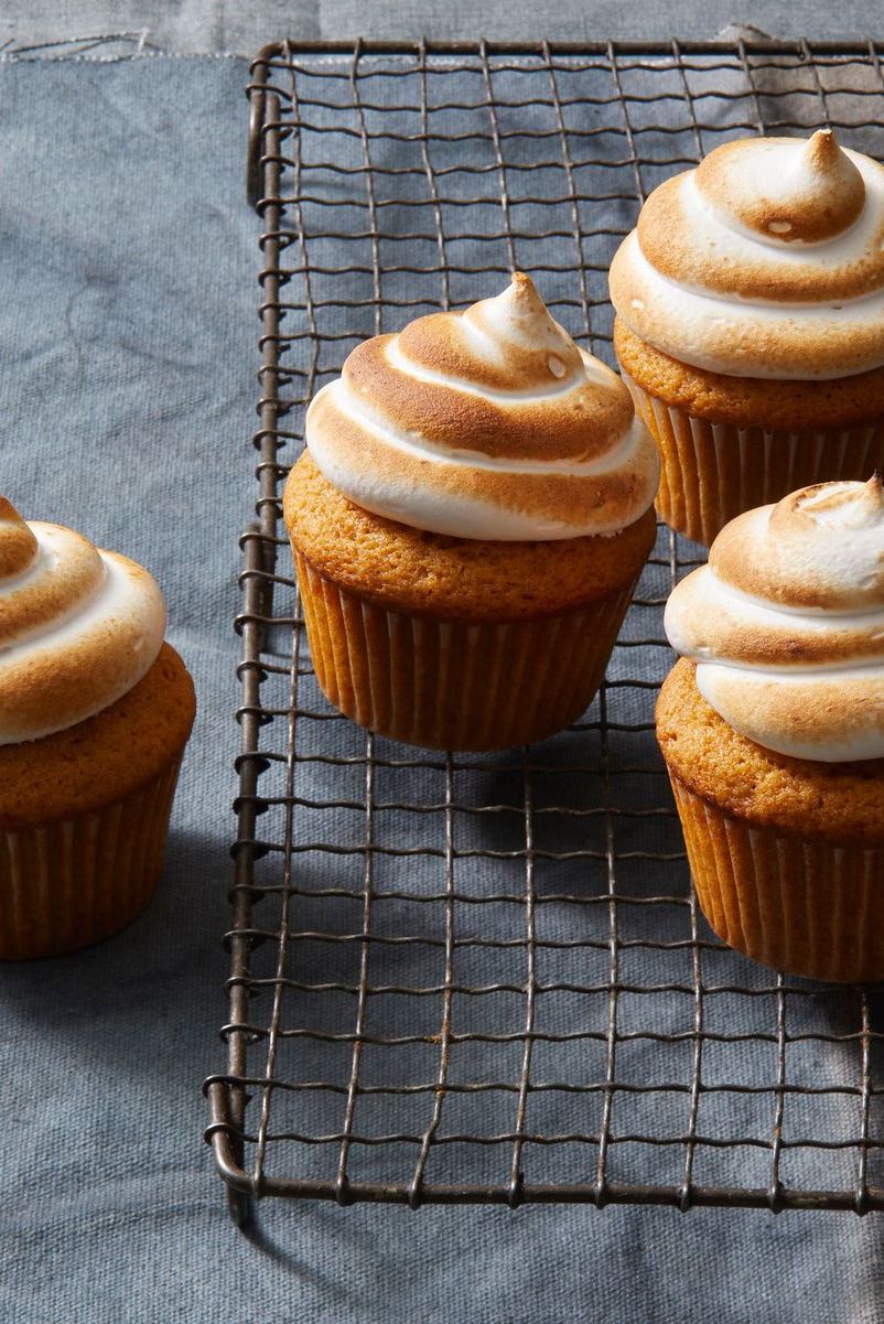 sweet potato cupcakes with toasted ginger meringue on top