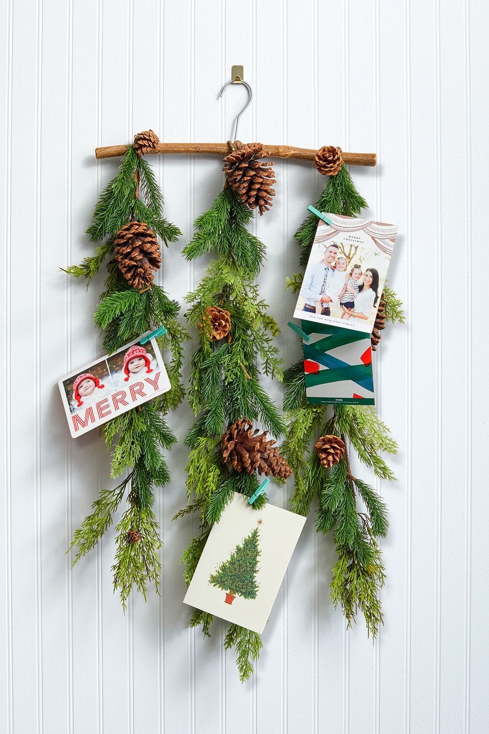 christmas card display from wood hanger