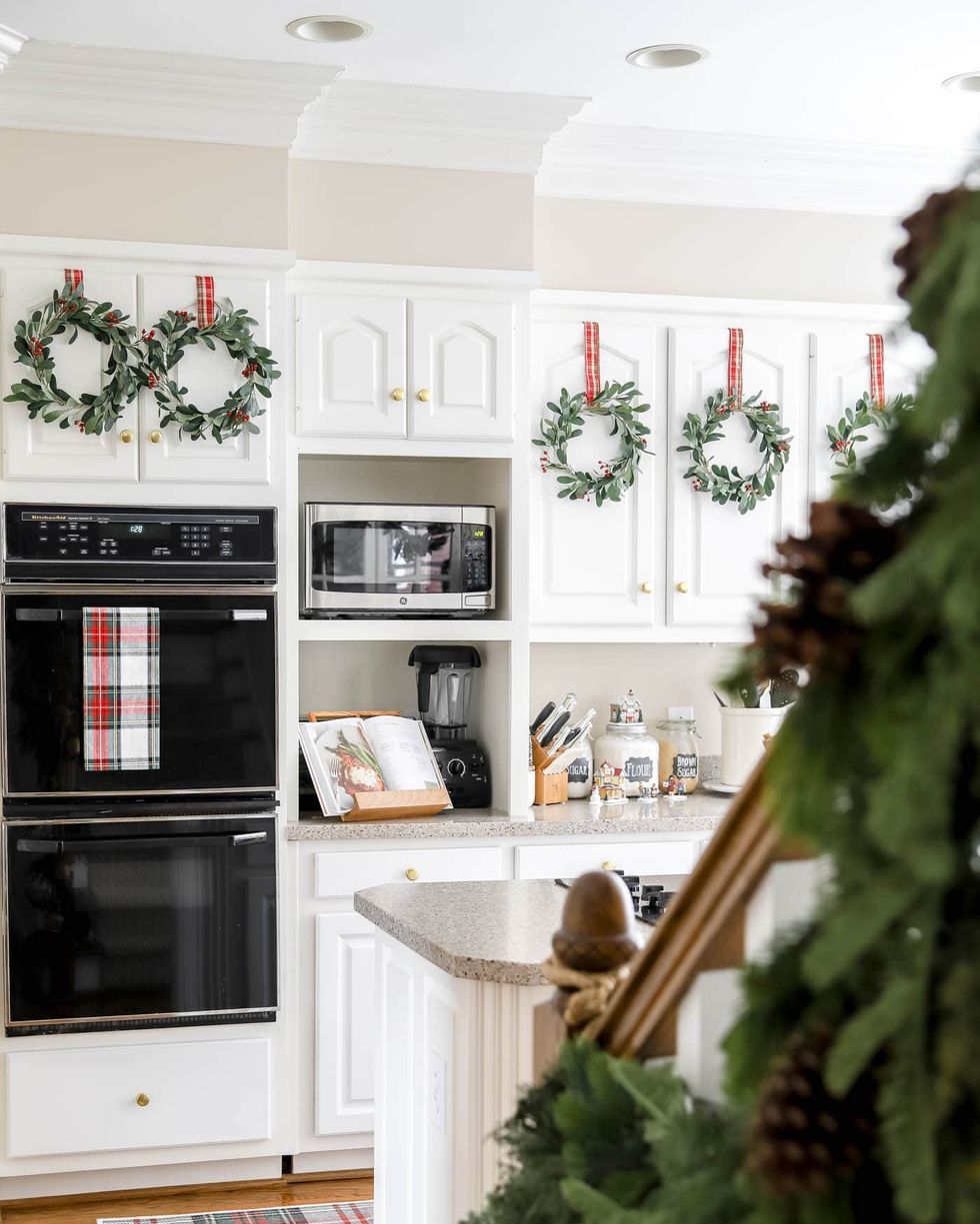 christmas decoration ideas kitchen cabinet wreaths