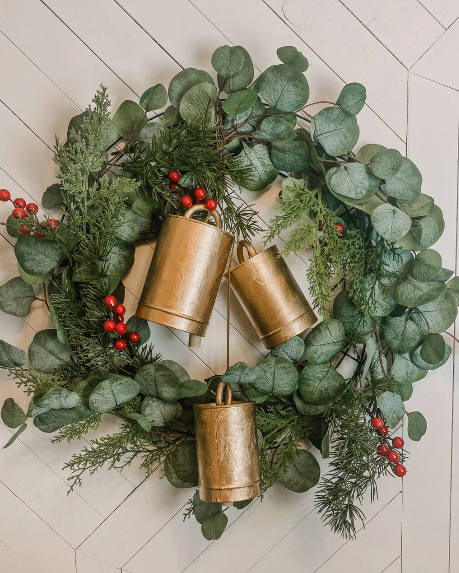 christmas decoration ideas holly and bell wreath