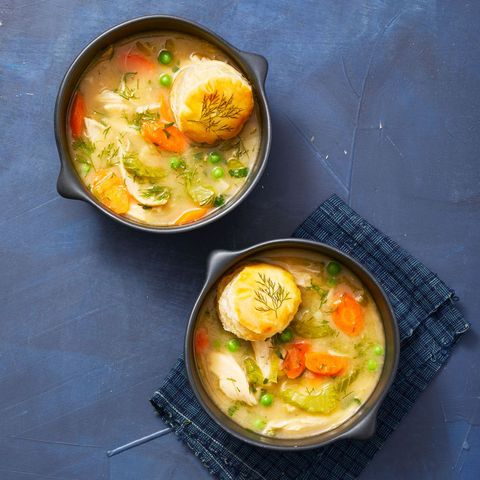 two bowls of chicken pot pie soup