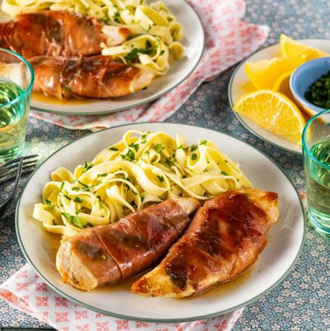 chicken saltimbocca with parsley noodles