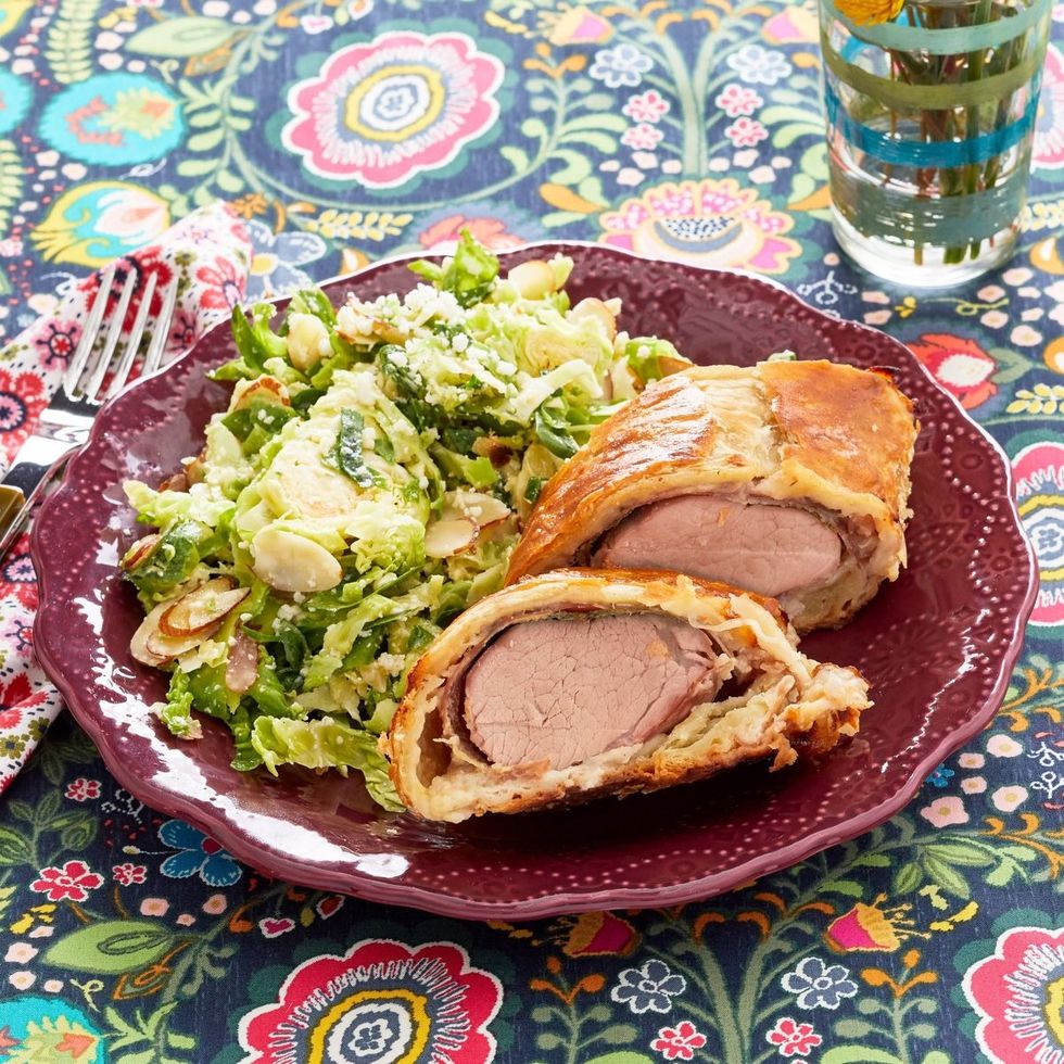 christmas dinner for two puff pastry pork with brussels sprouts slaw