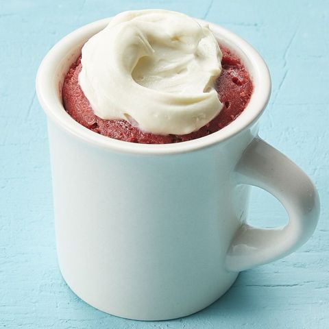 red velvet mug cake with whipped cream