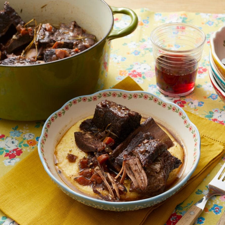 christmas dinner menu braised short ribs braised short ribs in bowl with polenta