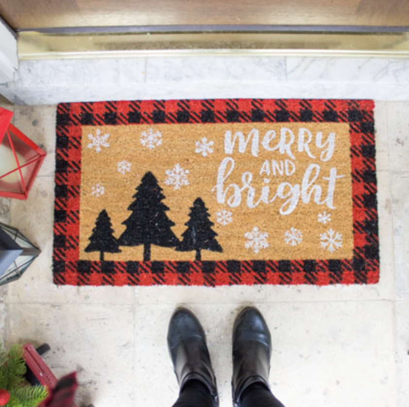DIY Christmas Door Decoration Buffalo Plaid Doormat