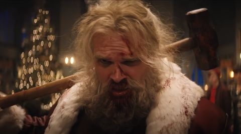 david harbour plays an actionoriented santa in a scene from violent night, a christmas horror movie
