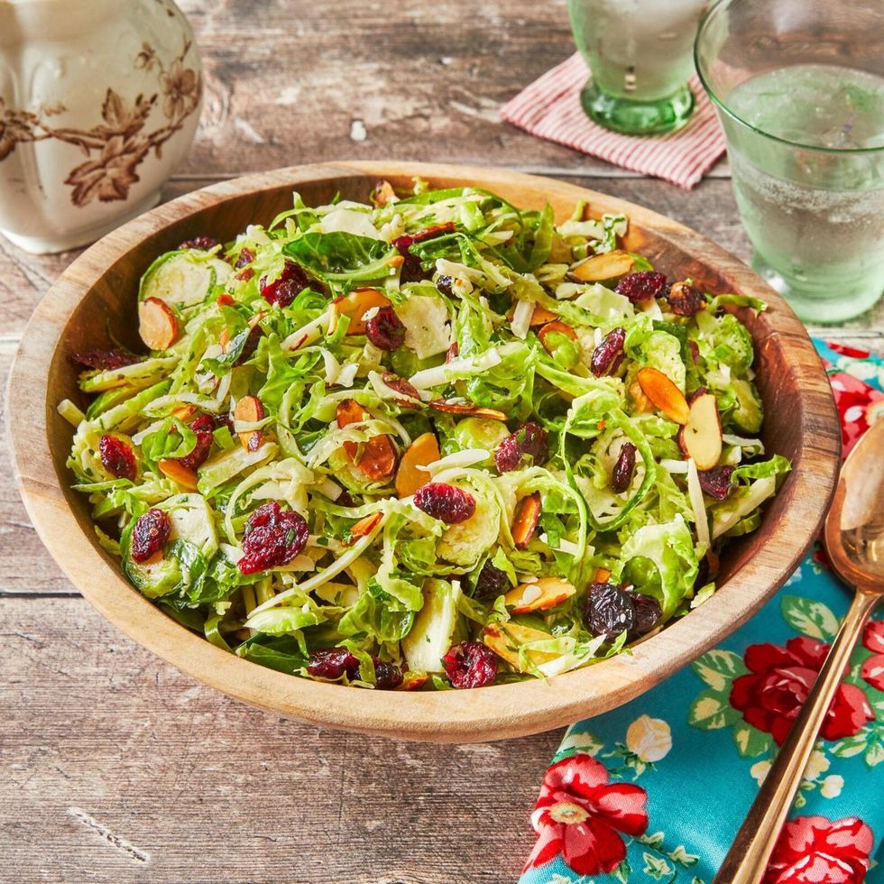 brussels sprouts salad in wood bowl