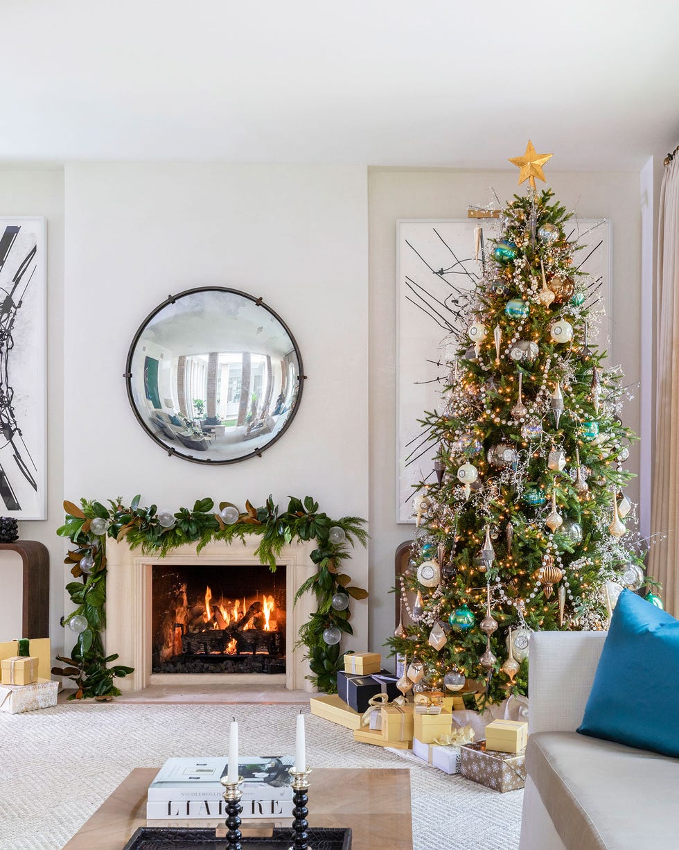 a living room with a christmas tree a living room with a christmas tree