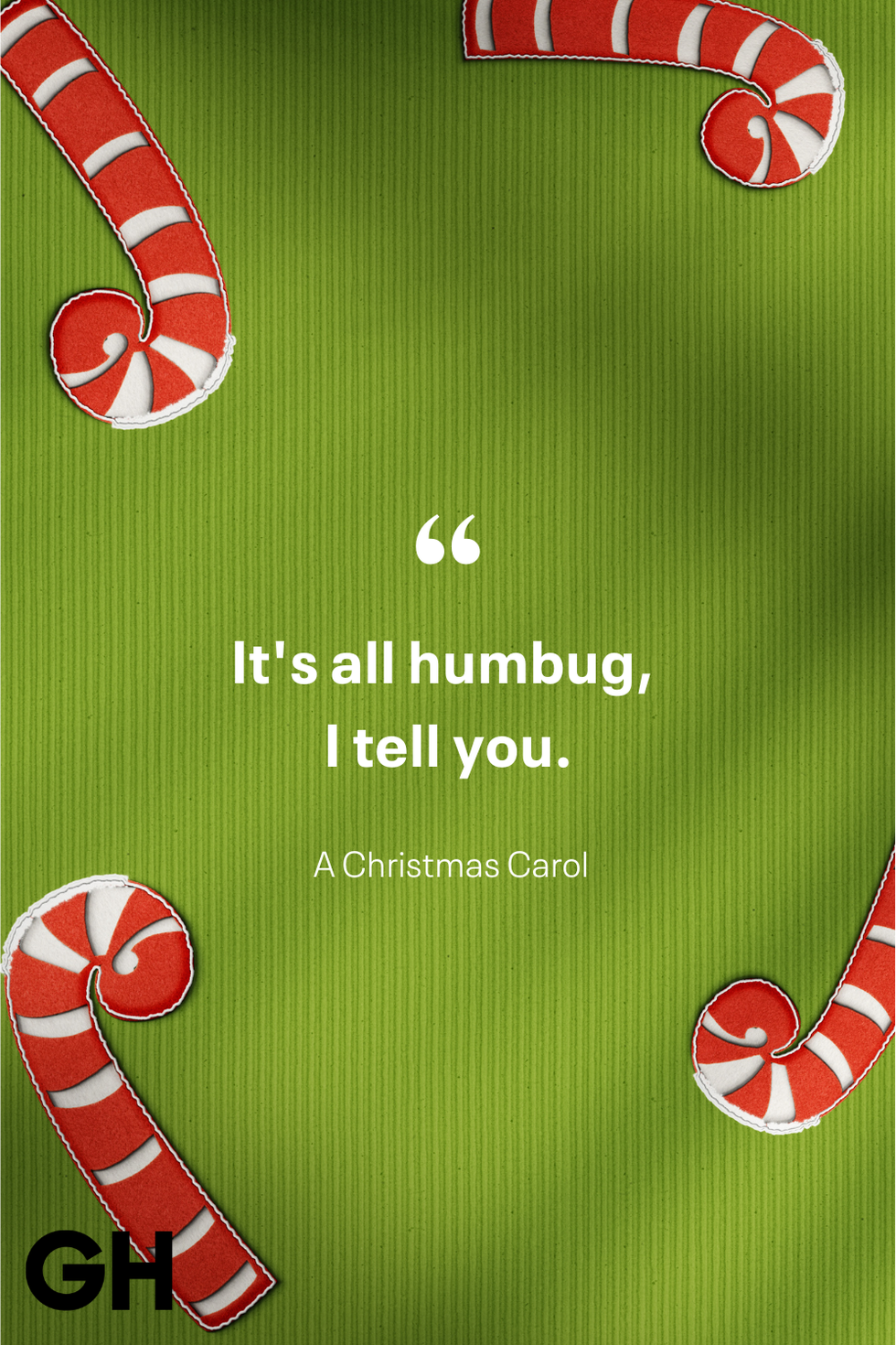 quote from a christmas carol on green background with candy cane graphics