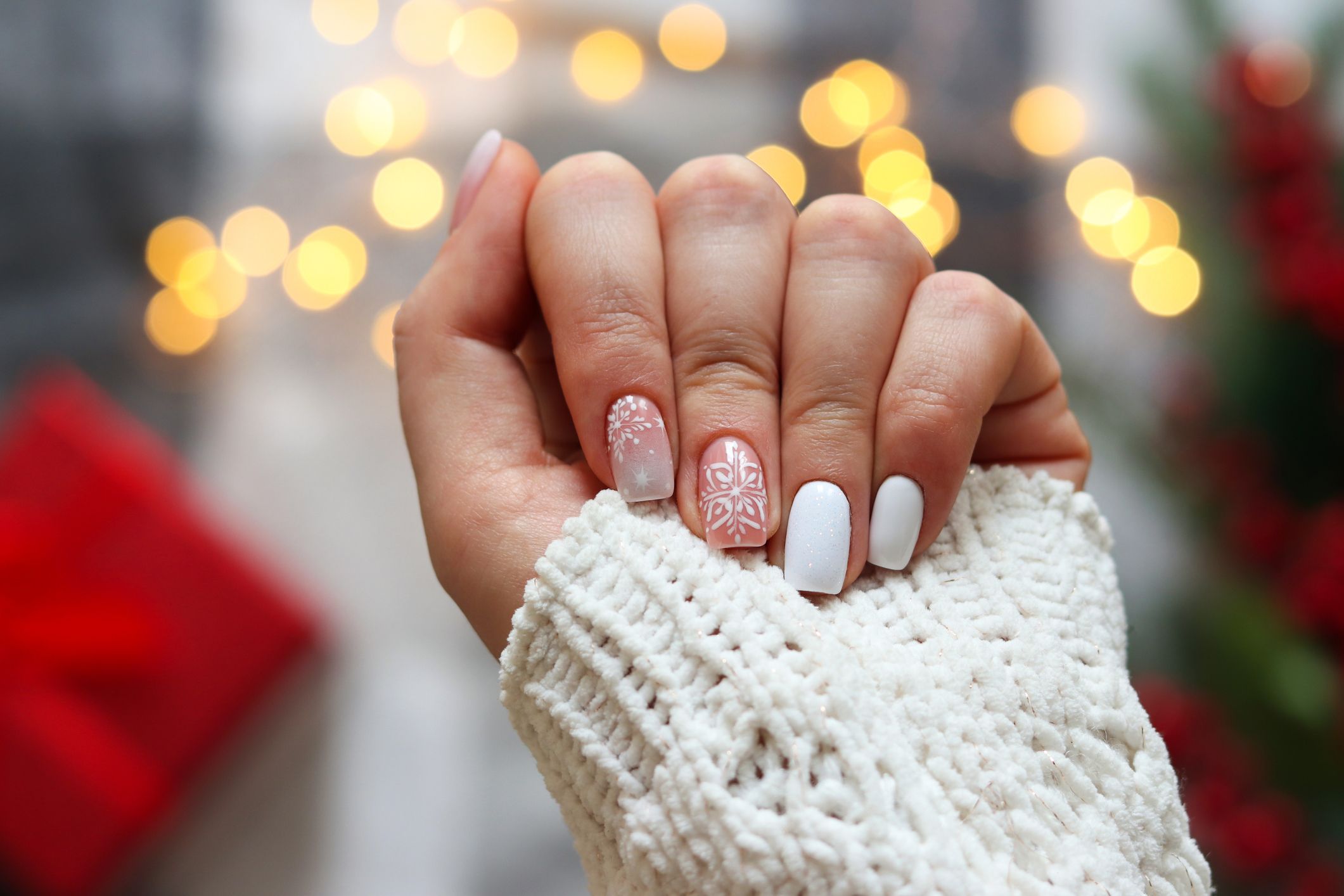 24pcs DIY Manicure Snowflake Full Cover Long Christmas Fake Nails Almond |  eBay