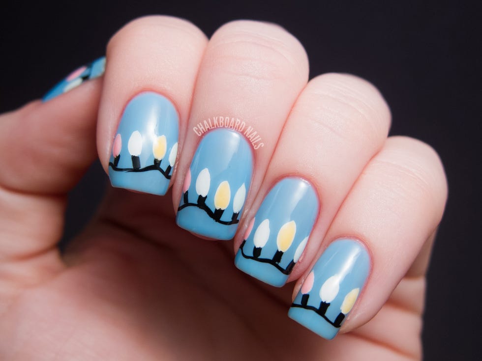 christmas string lights nail art