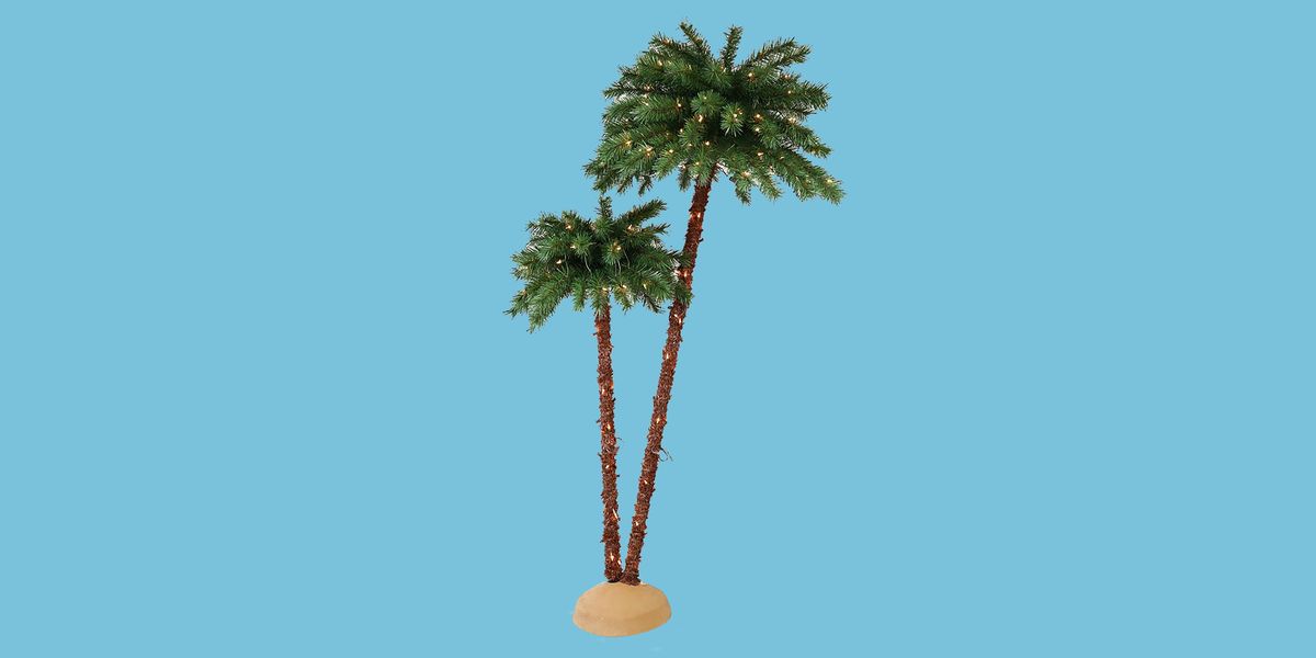 christmas palm tree display with light blue background