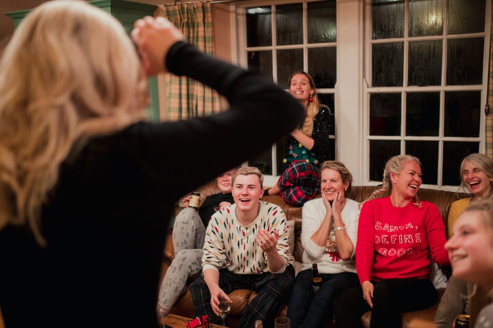 group of people playing christmas charades