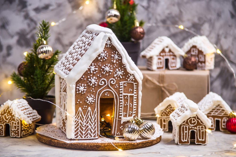 gingerbread house decorated with frosting