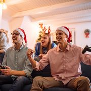 christmas party   generation z is celebrating christmas and playing video games