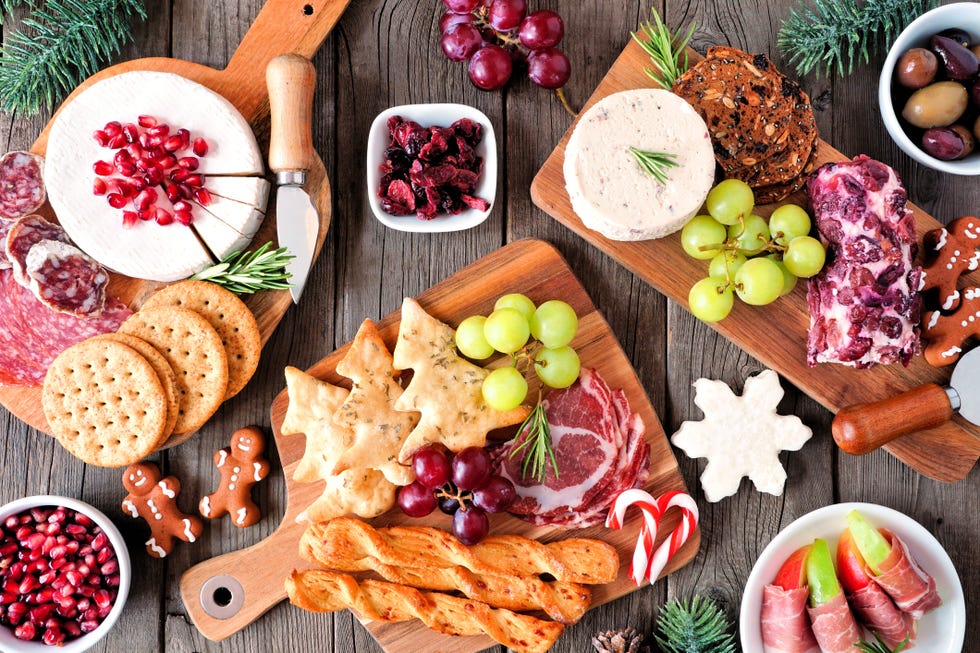 christmas party, charcuterie board of fruit and meat