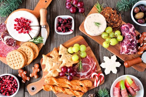 christmas party themes charcuterie board of fruit and meat