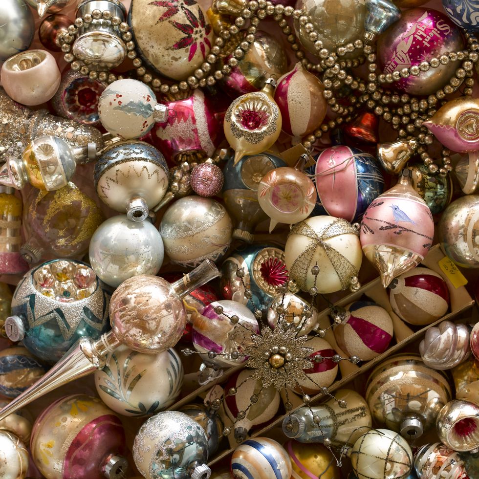 christmas party,collection of vintage christmas ornaments
