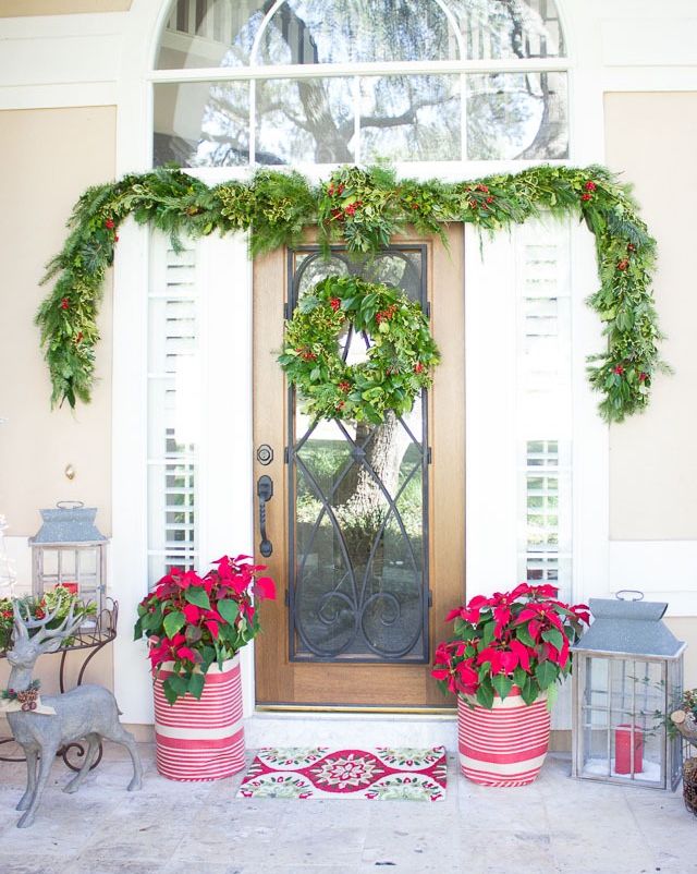 christmas porch decor colorful greenery