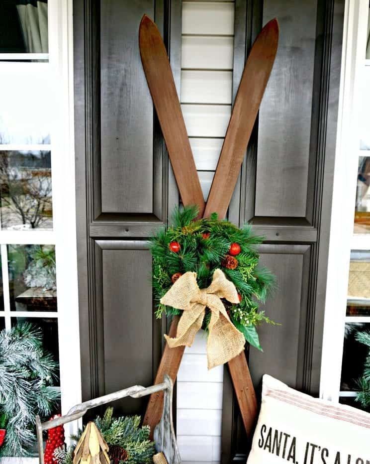 christmas porch decoration faux wood ski decoration