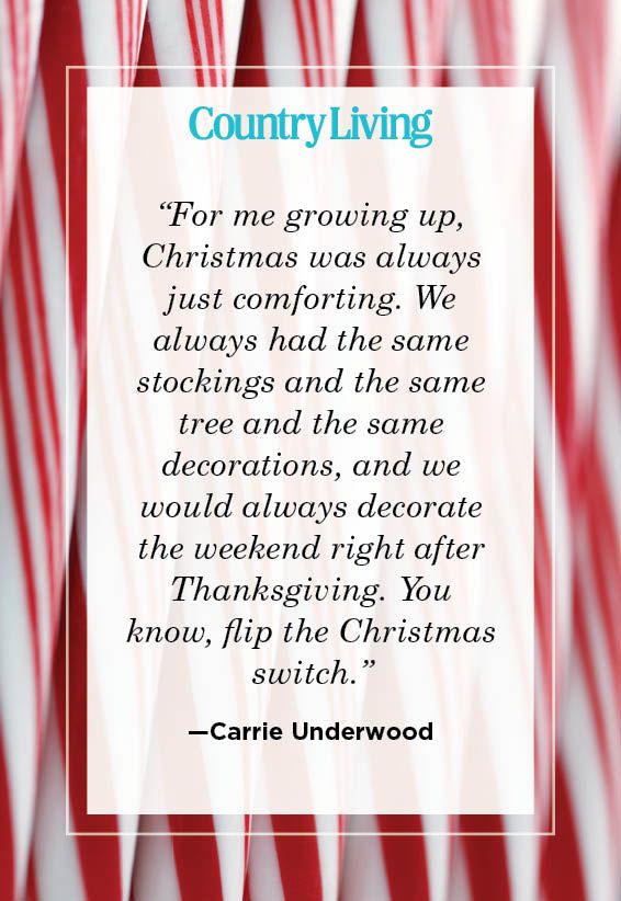 christmas quote by carrie underwood on background of red and white candy canes