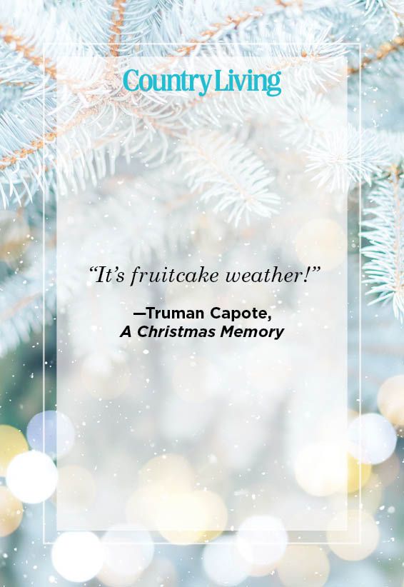 truman capote christmas quote on background of fir tree branches with christmas lights