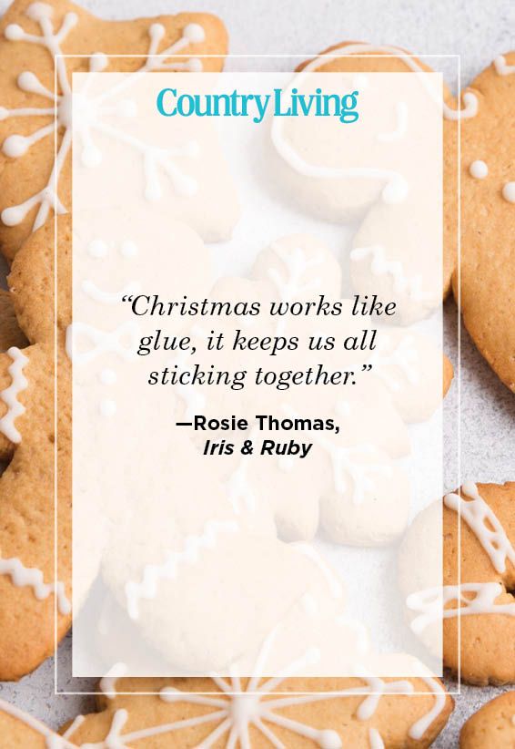 christmas quote by rosie thomas on background of christmas cookies decorated with white icing