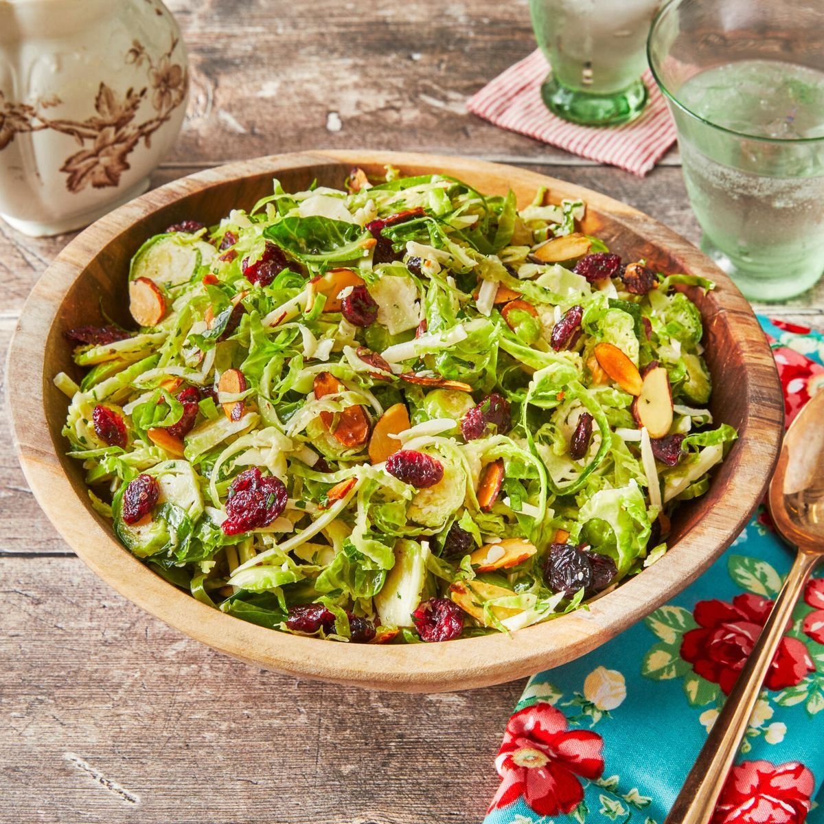 christmas salads brussels sprouts salad in wooden bowl