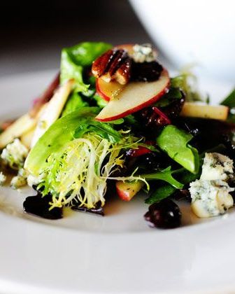 christmas salad with apple, pecans, blue cheese and dried cherries