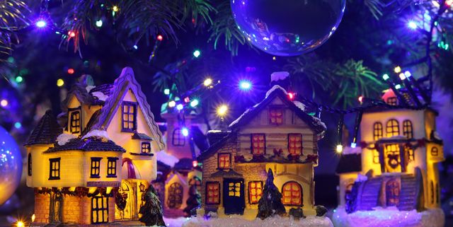 Christmas scene, miniature holiday village. Christmas little