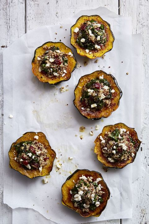 christmas side dishes  quinoa stuffed acorn squash with feta and cranberries