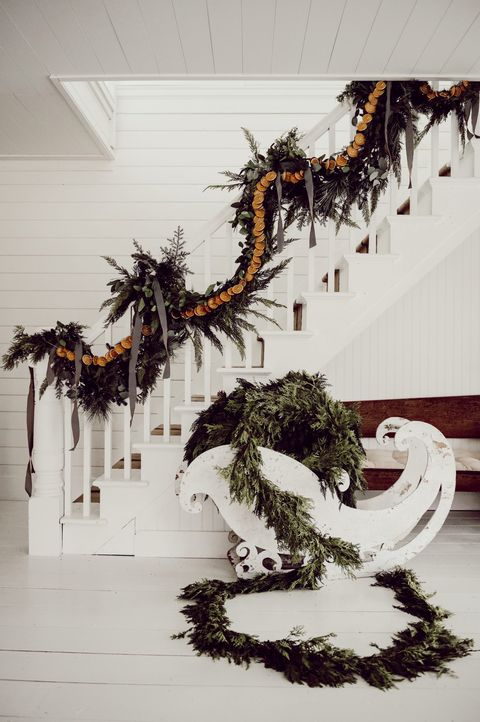 christmas stair decorations orange garland